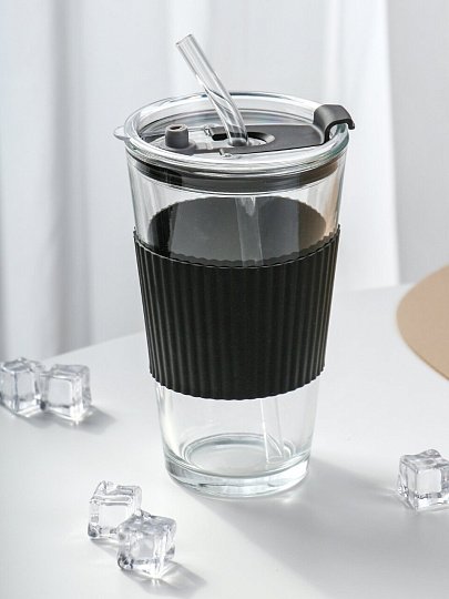 Стакан 450 мл, стекло, Стиль, с трубочкой, B060528