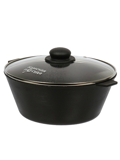 Кастрюля чугун, 4 л, крышка стекло, Камская посуда, ка42, индукция