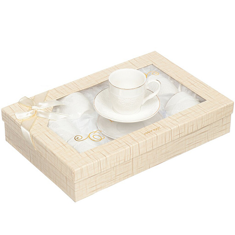 Сервиз кофейный из керамики, 12 предметов, Balsford 101-01008 белый с золотой каймой