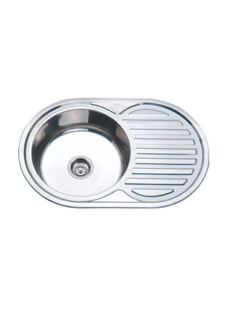 Мойка кухонная врезная, РМС, нержавеющая сталь, 770х500 мм, 0.6 мм, левый + сифон, декор, MD6-7750OVL