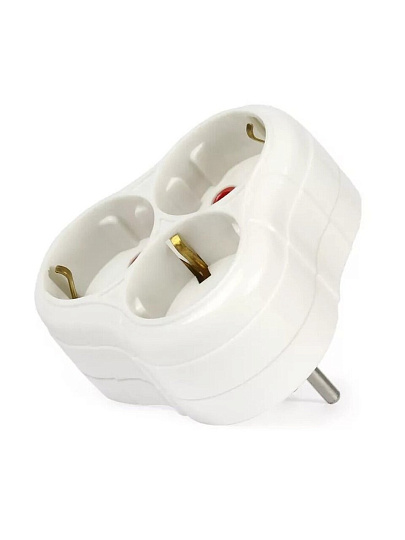 Тройник 3 гнезда, с заземлением, круглый, 16 А, Smartbuy, SBE-16-A01-3z