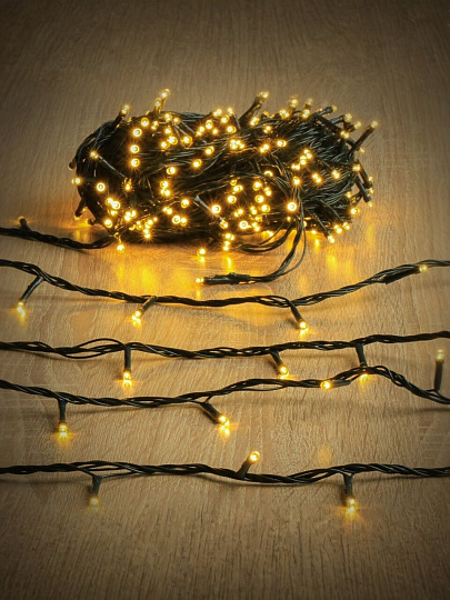 Гирлянда 300 ламп, 20 м, 8 режимов, теплый белый свет, зеленая, сетевая, Y4-5647