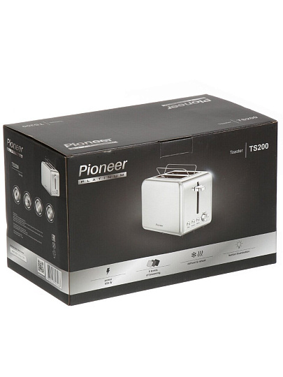 Тостер Pioneer, TS200, нержавеющая сталь, 950 Вт, 2 тоста, механический, серебряный