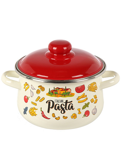 Кастрюля эмалированная сталь, 2 л, крышка сталь, коническая, Appetite, Pasta Italian, 1с45я, индукция