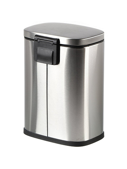Ведро для мусора пластик, металл, 5 л, квадратное, микролифт, педаль, хром, Delphinium, FTC2122, 101216