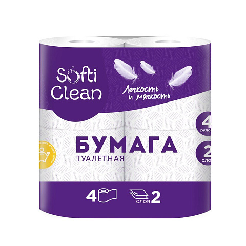 Туалетная бумага Softi Clean, 2 слоя, 4 шт, 15.31 м, с втулкой, белая