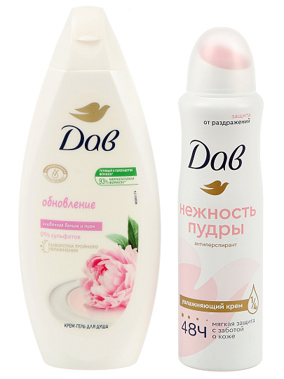 Набор подарочный жен, Дав, Обновление, крем-гель для душа, 250 мл + дезодорант, 150 мл, спрей