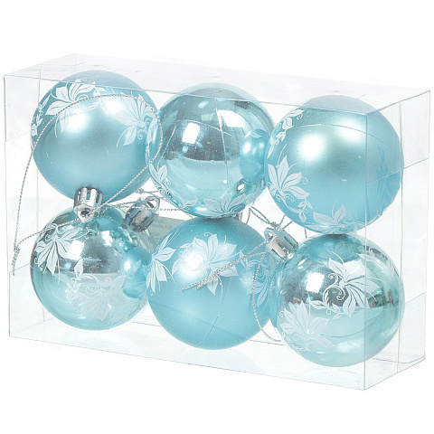 Елочный шар 6 шт, голубой, 6 см, пластик, SY18CBB-168