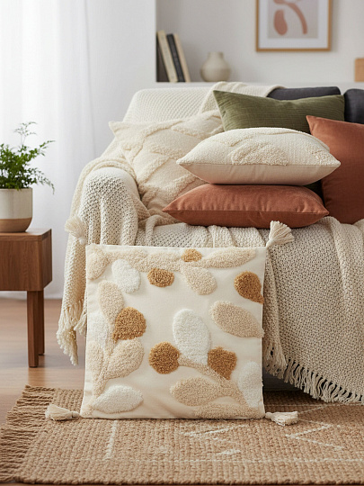 Наволочка декоративная Листья, канвас, 45 х 45 см, бежевая, A130217