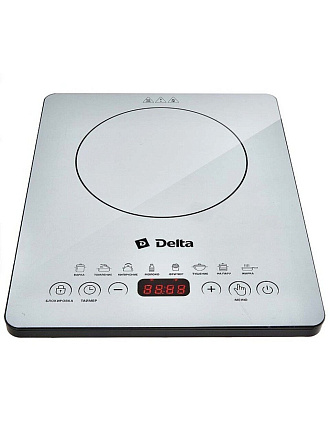 Плита индукционная Delta, D-302N, 2000 Вт, 1 конфорка, стеклокерамика, сенсорная, переключатель сенсорный, 8 программ, белая
