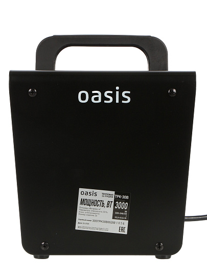 Пушка тепловая электрическая, Oasis, TPK-30В, 3 кВт, 310 м³/ч, ТЭН, 2 режима, квадратная, керамическая