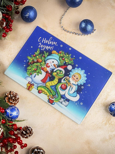 Доска разделочная стекло, 30х20 см, прямоугольная, Daniks, Символ года 2025-4