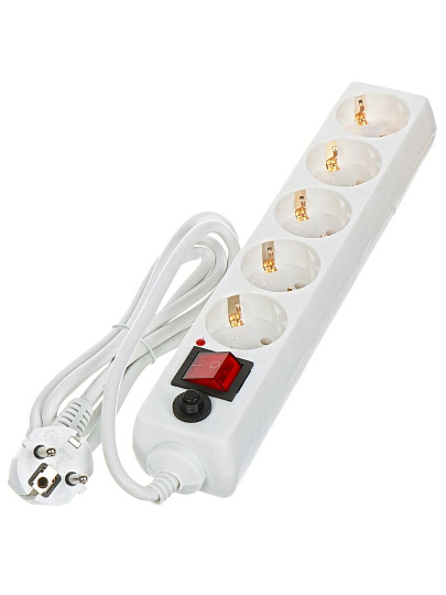 Сетевой фильтр 5 гнезд, 1.5 м, 3х1 мм², 16 А, белый, General Lighting Systems, 471000
