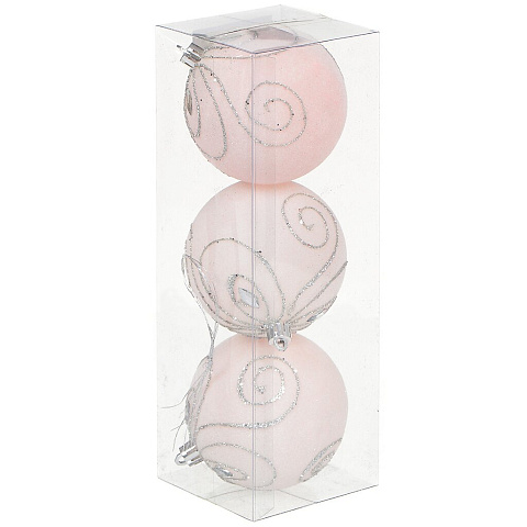 Елочный шар 3 шт, светло-розовый, 8 см, флок, SYQE-012195BP