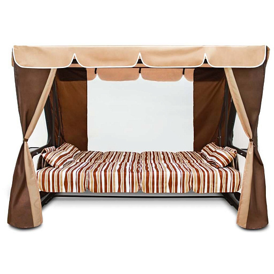 Качели садовые 4-местные, 265х143х174 см, 400 кг, Arno, Элит Люкс+, раскладываются в кровать, с москитной сеткой, шоколадные, 2016-КД-41/Л+, металл