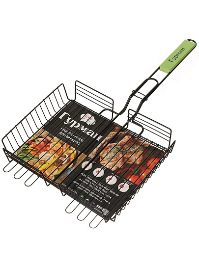 Решетка барбекю 300х240х50 мм, Гурман, Люкс, сталь, антипригарное покрытие, рукоятка дерево, 22002NS-enf