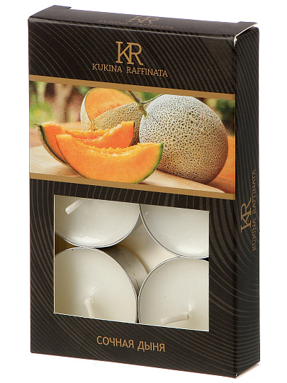 Свеча чайная ароматическая, 1.2х3.8 см, круглая, 6 шт, Kukina Raffinata, Сочная дыня, 501795