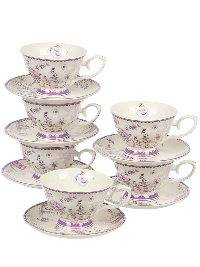 Набор чайный керамика, 12 предметов, на 6 персон, Лаванда, B060815, подарочная упаковка