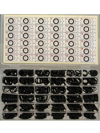 Набор прокладок сантехнических в органайзере, 620 резиновых колец от 9 до 18 мм, 36 видов, СантехКреп, Сантехник №41, 2.7.22.