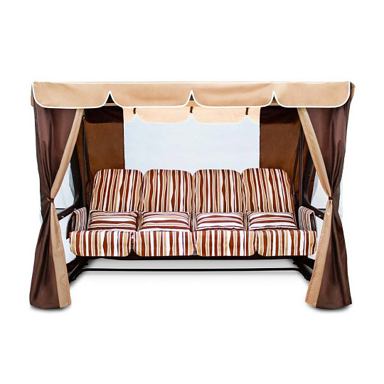 Качели садовые 4-местные, 265х143х174 см, 400 кг, Arno, Элит Люкс+, раскладываются в кровать, с москитной сеткой, шоколадные, 2016-КД-41/Л+, металл