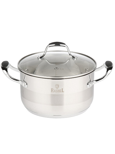 Кастрюля нержавеющая сталь, 3.6 л, крышка стекло, RasheL, R-30-20, индукция