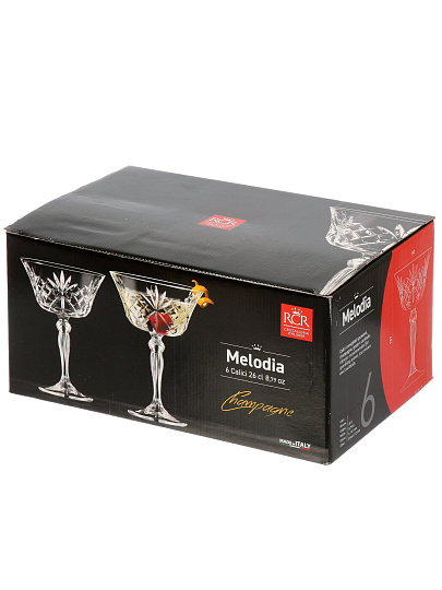 Бокал для шампанского, 260 мл, хрустальное стекло, 6 шт, RCR, Melodia Coppa, 65210