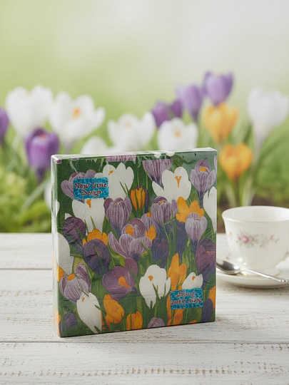 Салфетки бумажные New Line, Design, Крокусы, 20 шт, 3 сл, 33х33 см