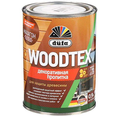 Пропитка Dufa, Woodtex, для дерева, защитная, махагон, 0.9 л