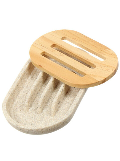 Мыльница настольная, Бамбук, полистоун, 12.3x8.2x2.3 см, бежевая, RE0821AA-SD