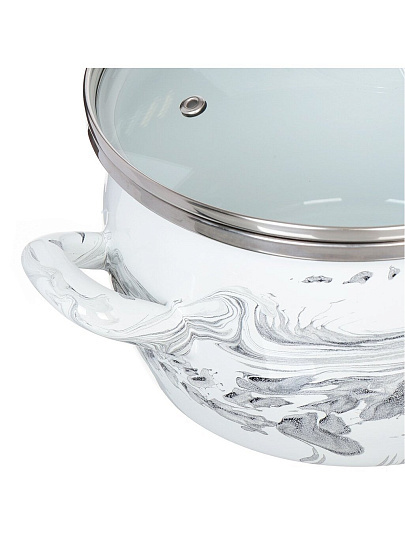 Кастрюля эмалированная сталь, 4 л, крышка стекло, сферический, Сантэкс, Шейк бело-черная, 1-2440111, индукция