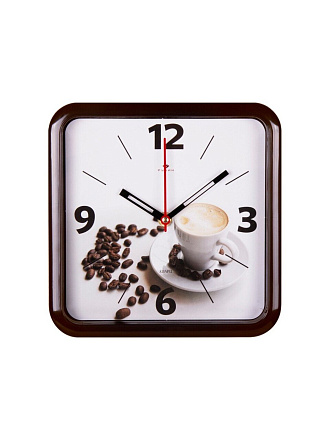 Часы настенные, кварцевые, 22х22 см, корпус темно-коричневые, квадратные, Рубин, Кофе, 2223-1-108