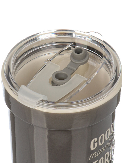 Кружка керамика, 400 мл, с крышкой, с трубочкой, Утро начинается с кофе, Y4-11315, в ассортименте