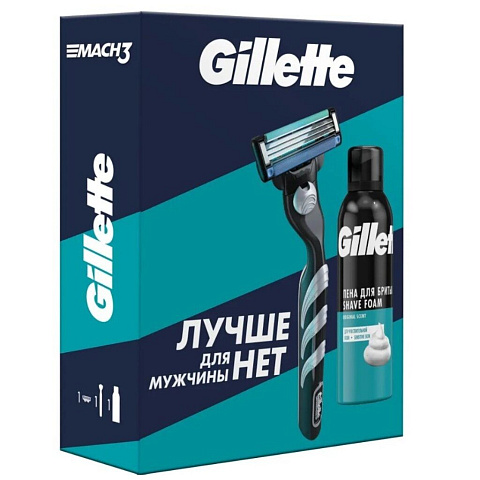 Набор подарочный для мужчин, Gillette, Mach 3 Start, станок для бритья c 1 кассетой+пена для бритья для чувствительной кожи 200мл