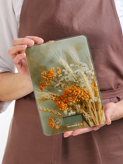 Весы кухонные электронные, стекло, Rion, Осенний букет, точность 1 г, до 5 кг, ZD-7