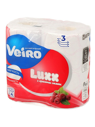 Туалетная бумага Veiro, Luxx, Малина, 3 слоя, 4 шт, 17.5 м, с втулкой