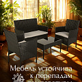Мебель садовая Миранда, черная, стол, 71х41х39 см, 2 кресла, 1 диван, 150 кг, 57.5х58х84 см, серые подушки, 101х58х85 см - фото 24