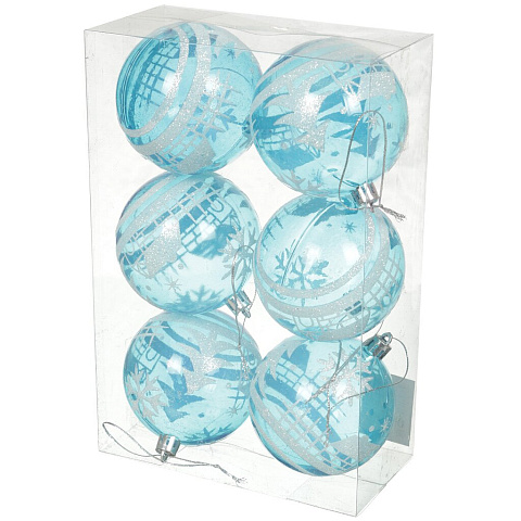 Елочный шар 6 шт, голубой, прозрачный, 8 см, SY16-31