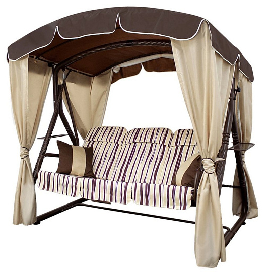 Качели садовые 3-местные, 232х143х195 см, 300 кг, Arno, Элегант Люкс, раскладываются в кровать, с москитной сеткой, шоколадные, полосы, 2016-КД-45/Л+, металл