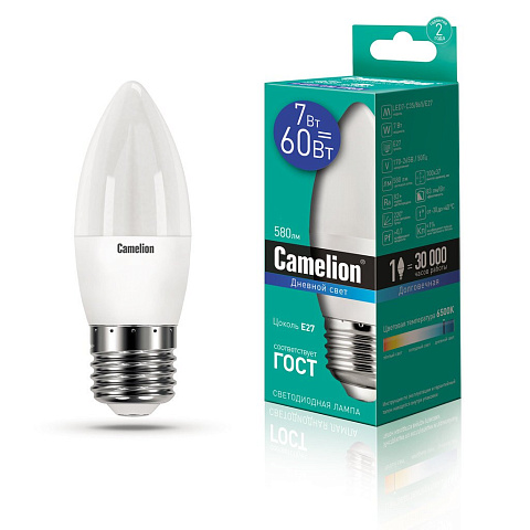Лампа светодиодная 7Вт 220В 6500К Camelion LED7-C35/865/E27