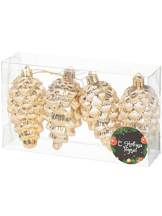 Набор елочных украшений 4 шт, золото, 8 см, пластик, SYQC-0119202G