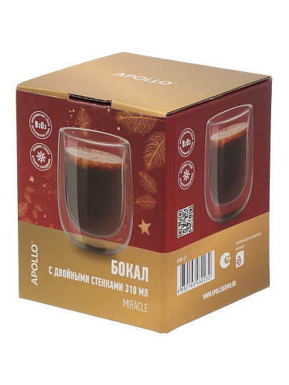 Стакан 310 мл, стекло, Apollo, Miracle, двойные стенки, бесцветный, MIR-01