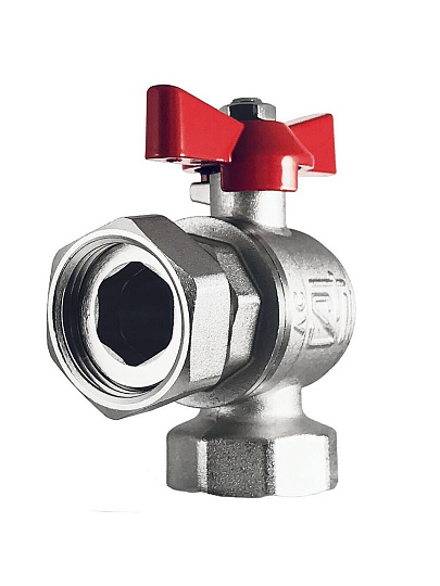 Кран для бытовых приборов, 1", латунь, с накидной гайкой, угловой, STI