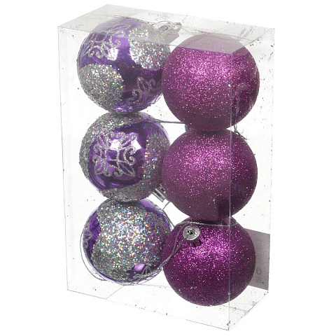 Елочный шар 6 шт, пурпурный, 6 см, SY16-48