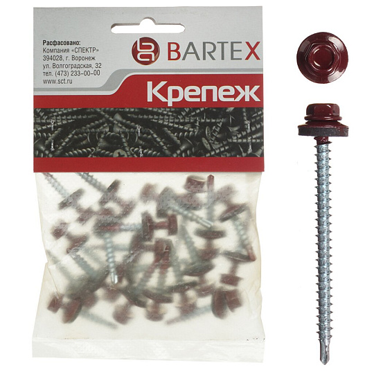 Саморез кровельный, сверло, диаметр 4.8х70 мм, 10 шт, красный, пакет, Bartex
