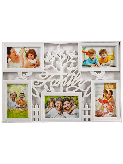 Фоторамка-коллаж на 5 фото, 49.5х33.5 см, фото 10х15 см, полимер, белая, Y4-6856
