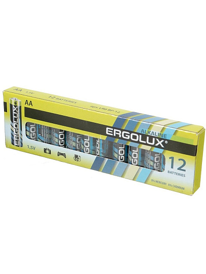 Батарейка Ergolux, АА (LR6, 15A), Alkaline, щелочная, 1.5 В, коробка, 12 шт, 11749
