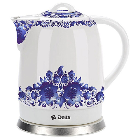 Чайник электрический Delta, Синие цветы DL-1233В, 1.7 л, 1500 Вт, скрытый нагревательный элемент, керамика