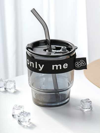 Стакан 320 мл, стекло, с трубочкой, в ассортименте, B060512