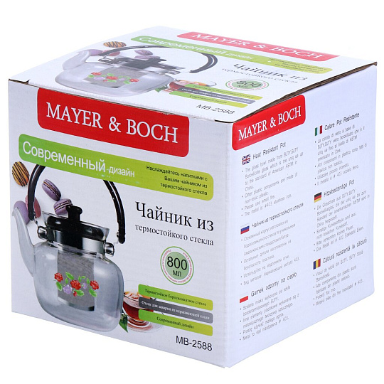 Чайник заварочный стекло, 0.8 л, с ситечком, Mayer &amp; Boch, 2588