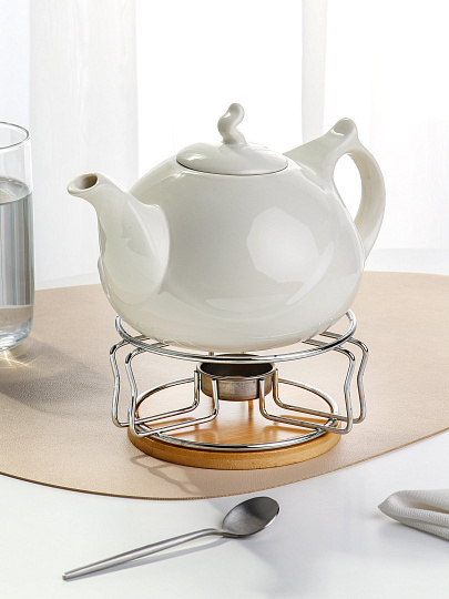 Чайник заварочный керамика, 0.85 л, с подставкой для подогрева, Белый, 306657